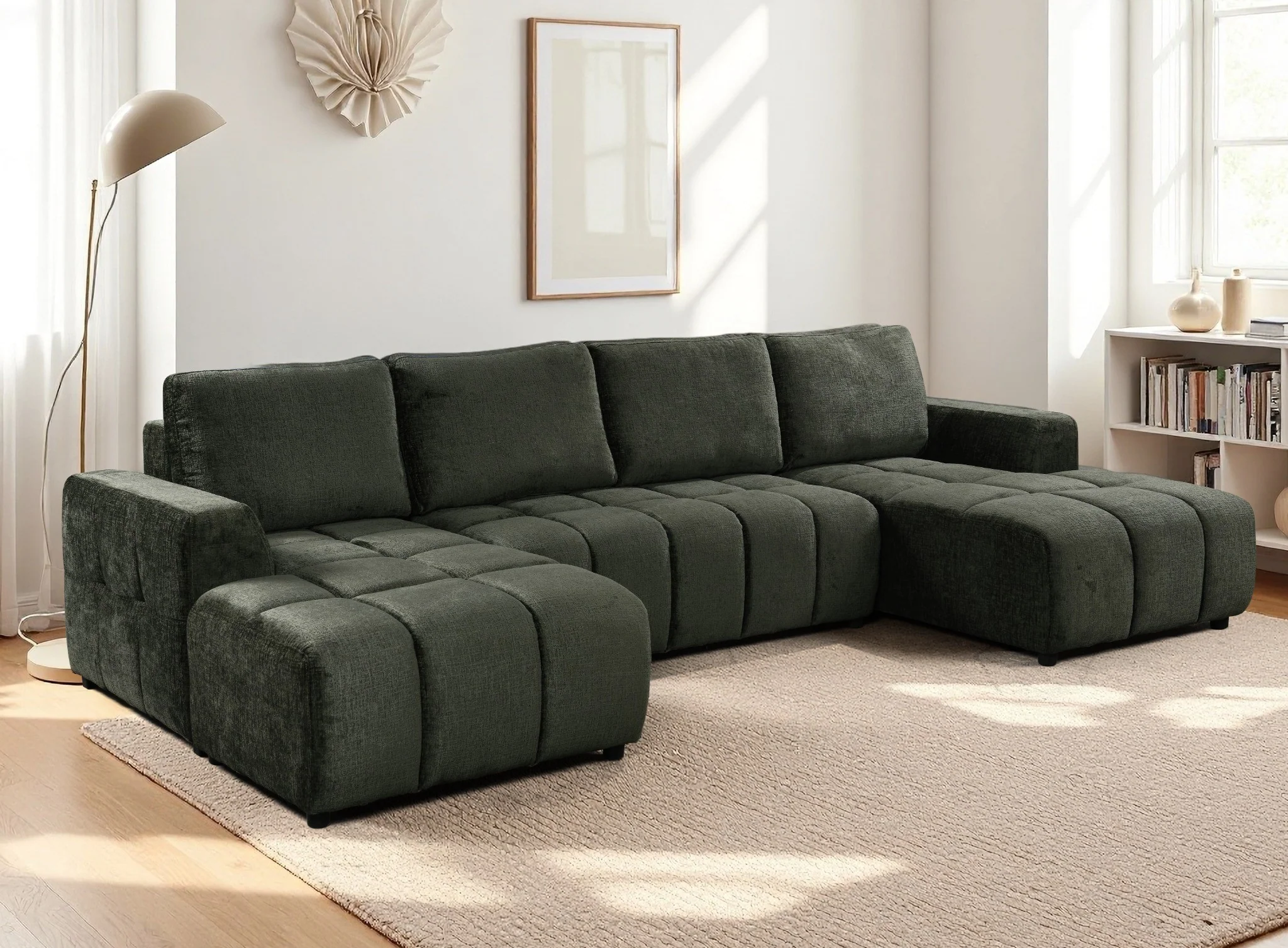 Arden Luxury U Shape Sofa bed in Green - Image 2