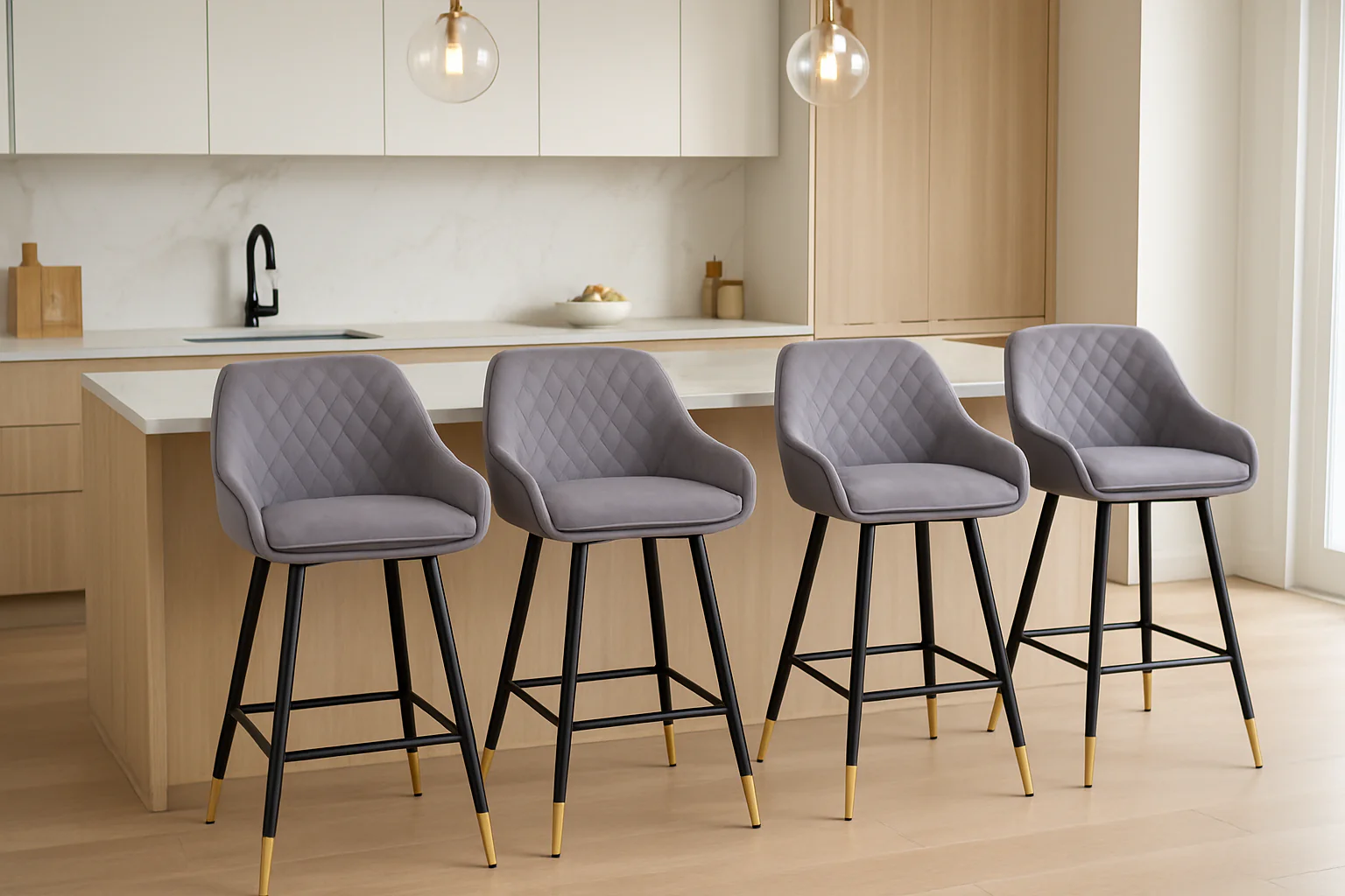 Pair of Halston Brushed Velvet Grey Bar Stools - Image 2