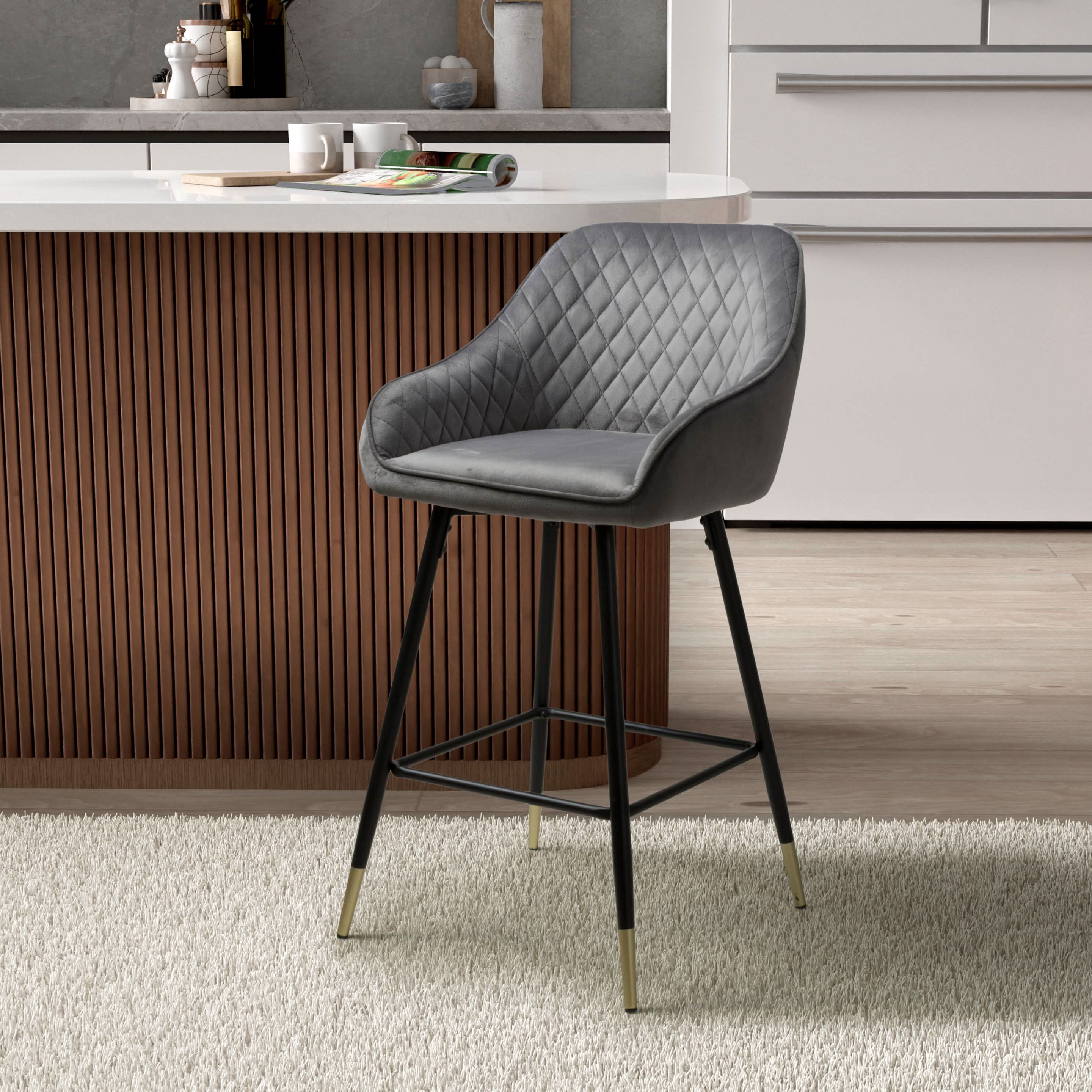 Pair of Halston Brushed Velvet Grey Bar Stools - Image 9